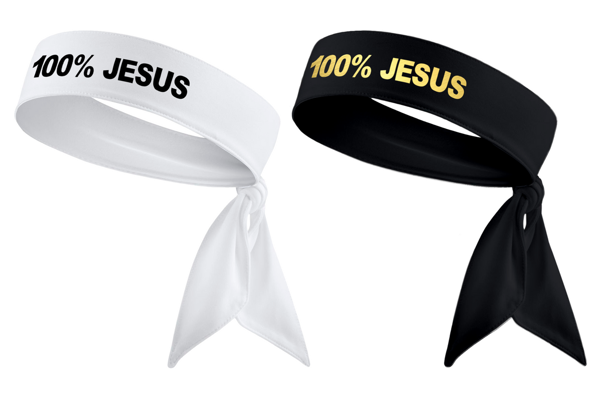 White/Black 100% JESUS Tie Headband – B3 U ATHLETICS