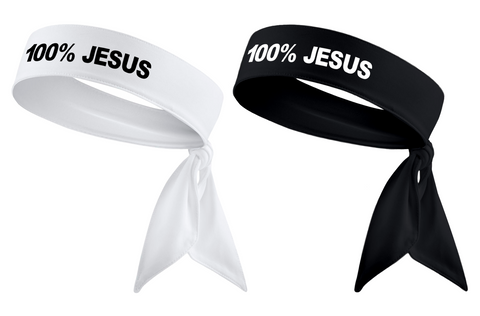 White/Black 100% JESUS Tie Headband